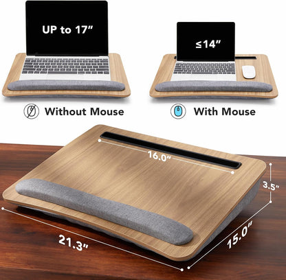 HUANUO Laptop Lap Desk - Portable Lap Desk with Pillow Cushion, Fits up to 15.6 inch Laptop, with Anti-Slip Strip & Storage Function for Home Office Students Use as Computer Laptop Stand, Book Tablet