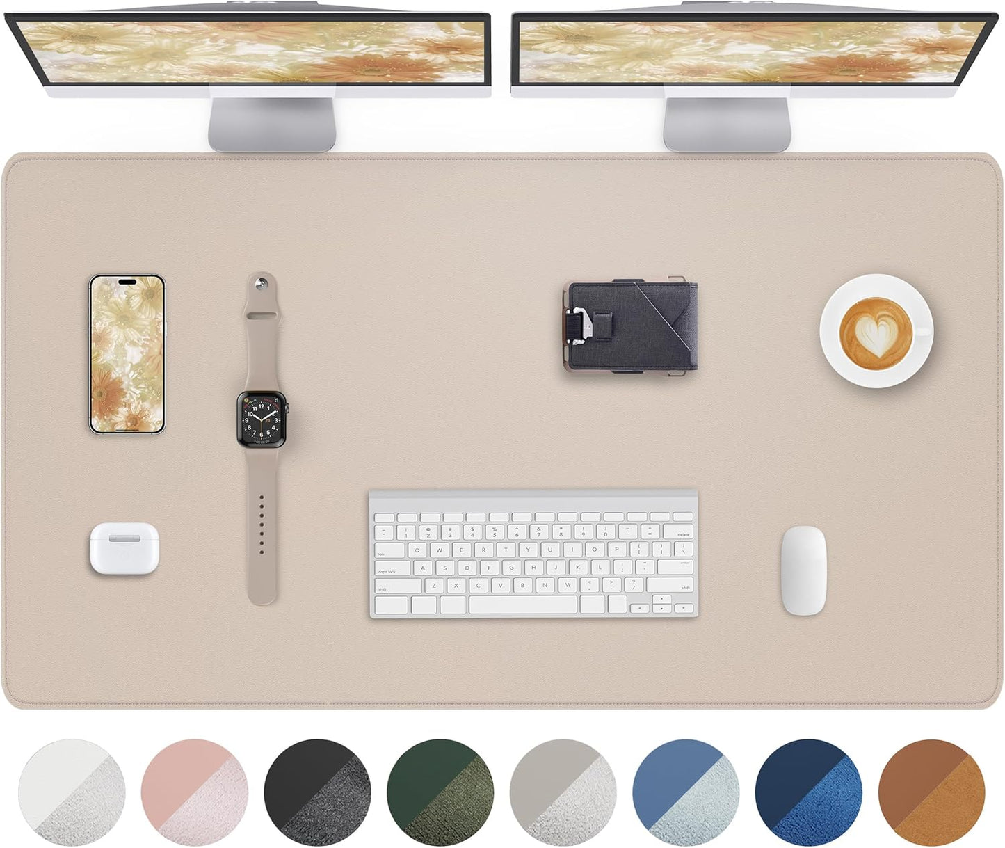 AFIING Desk Pad Protector 23.6" x 13.7" - Non-Slip Waterproof PU Leather Desk Mat for Mouse, Keyboard, Laptop, Office and Home Workspace (Beige)