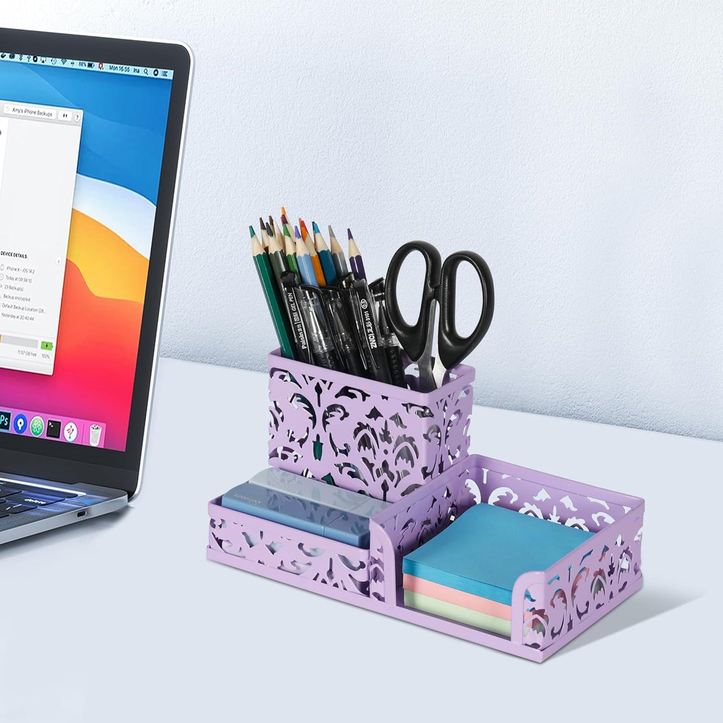 EasyPAG Desk Organizer with 3 Compartment for Pencil Sticky Note Holder and Office Accessories,White