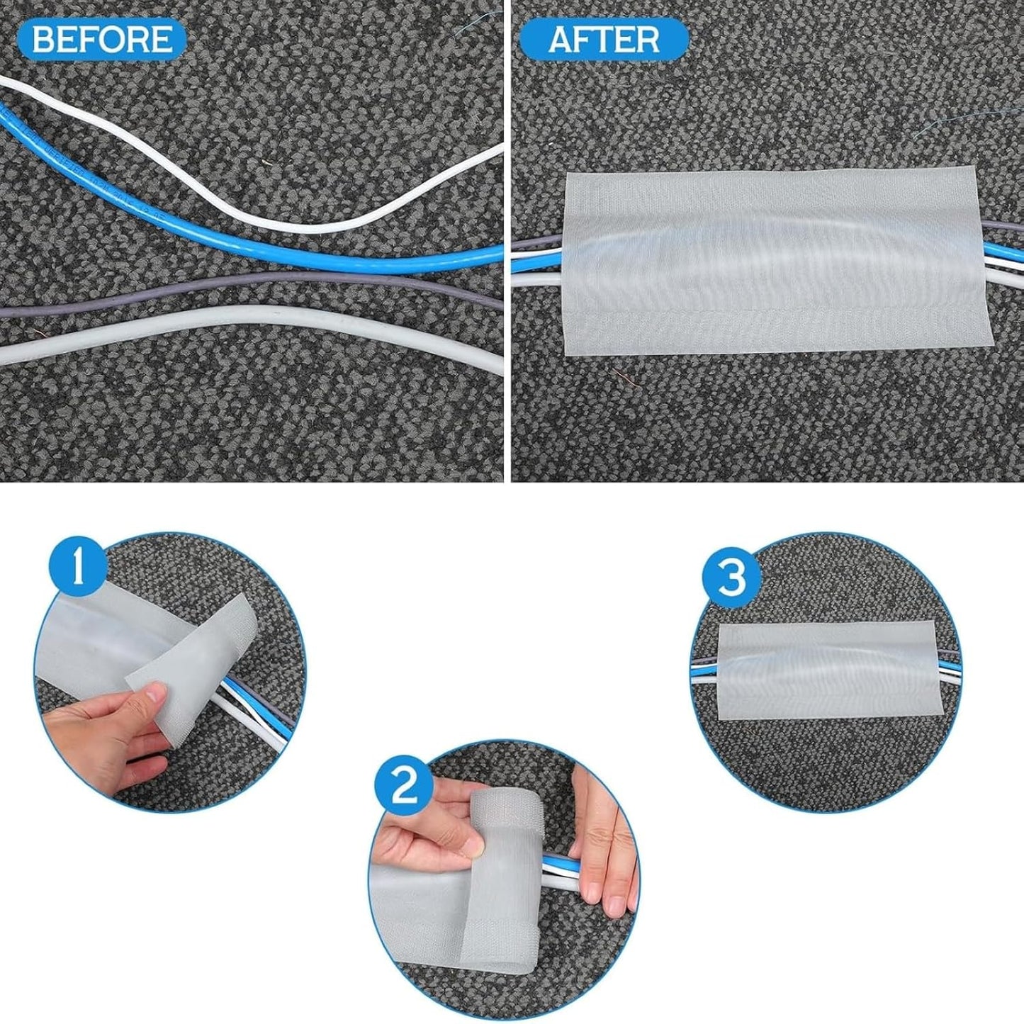 WILLBOND Carpet Cord Cover Cable Protector Floor Cover Cable Protector Management Only for Commercial Office Carpet(19.69 ft,Black)