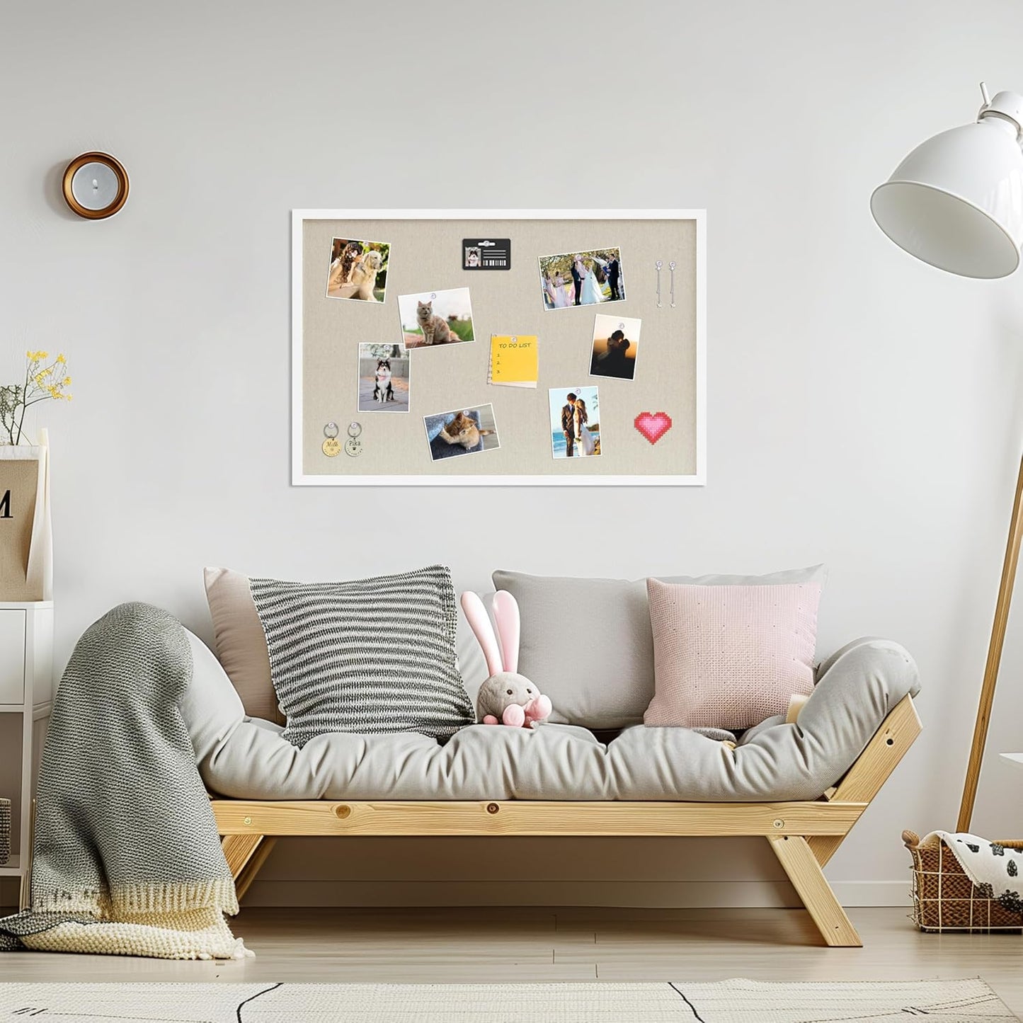 DAHAPYBOO Cork Board with Linen White,Bulletin Board 17"x12" Hanging Corkboards for Office Home School Message Board or Vision Board Decoration.