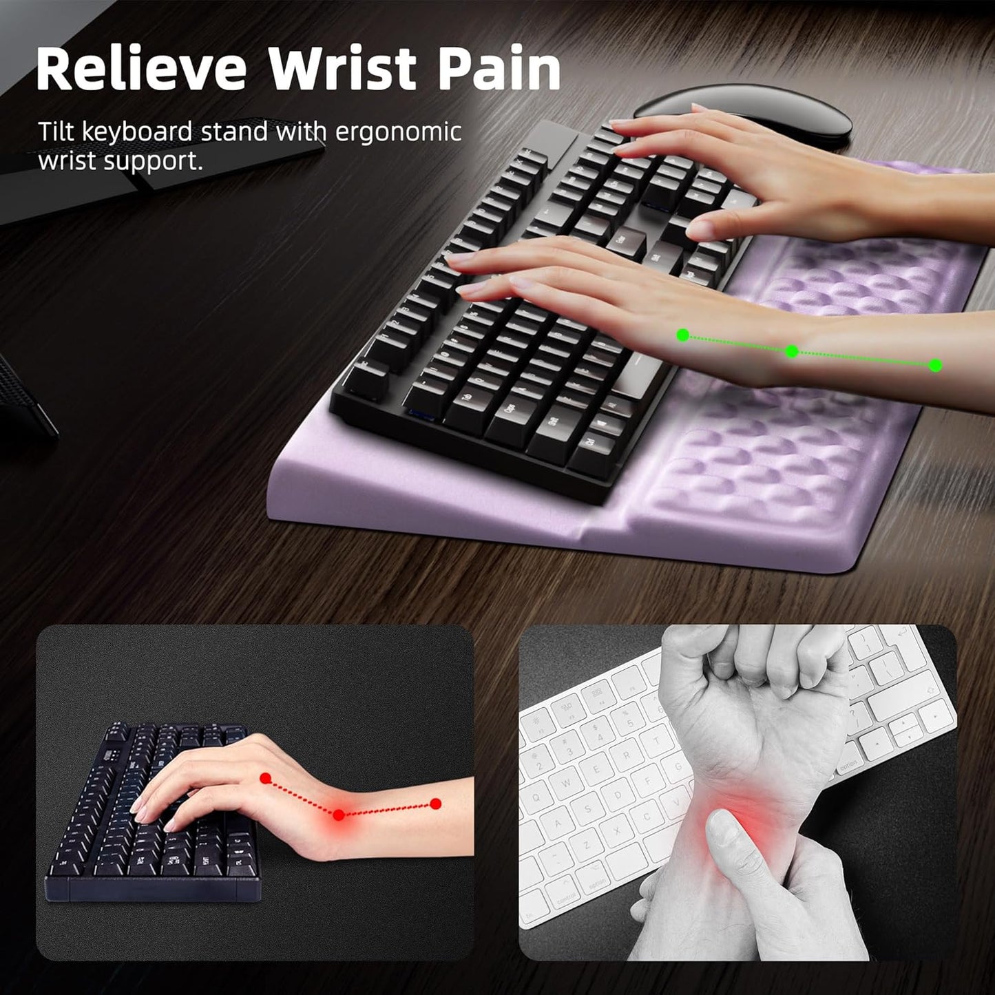 Ospelelf Tilt Keyboard Stand with Wrist Rest, Comfy Ergonomic Keyboard Riser Holder for Office Home