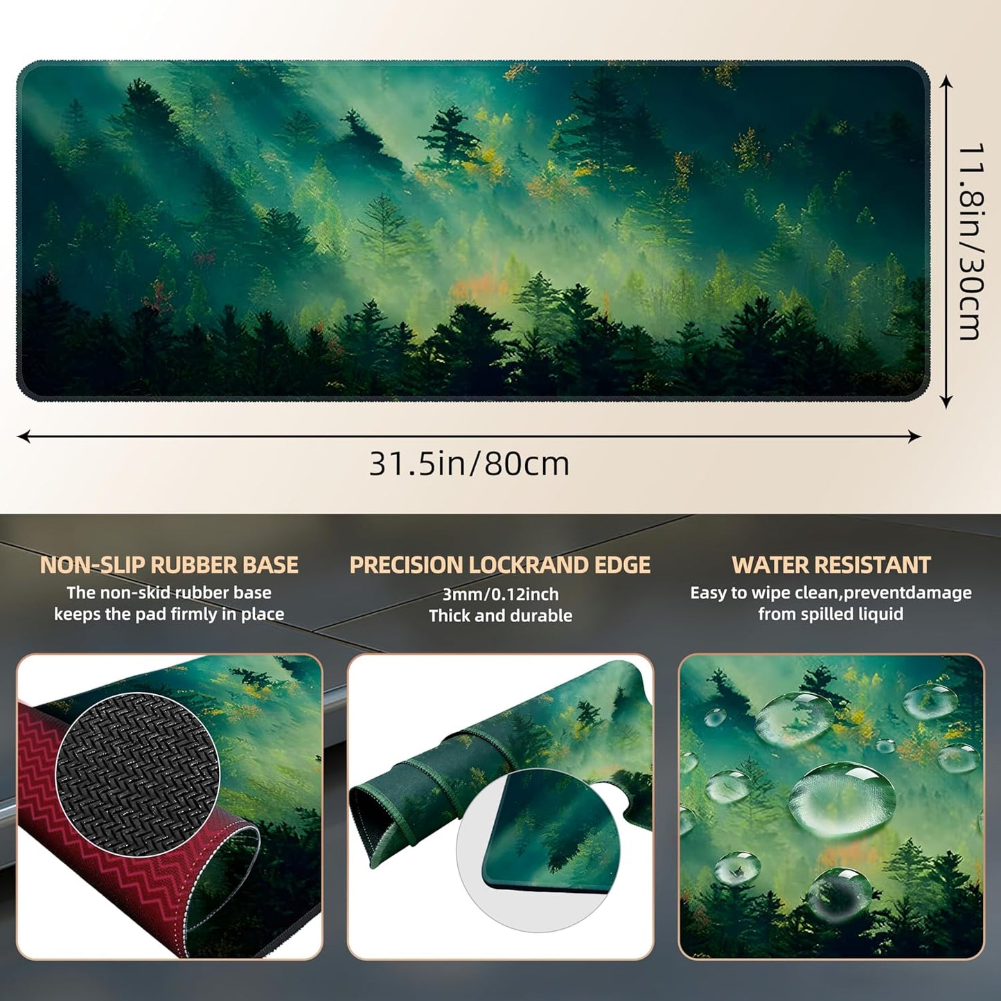 Galdas Mouse Pad For Gaming,Forest Background Pattern XXL XL Large Mouse Mat Long Extended MousePad Desk Mat Non-Slip Rubber Mice Pads Stitched Edges Thin (31.5 x 11.8 x 0.12 Inches) Tree