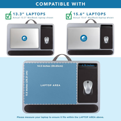 LAPGEAR Home Office Lap Desk with Device Ledge, Mouse Pad, and Phone Holder - Black Carbon - Fits up to 15.6 Inch Laptops - Style No. 91588