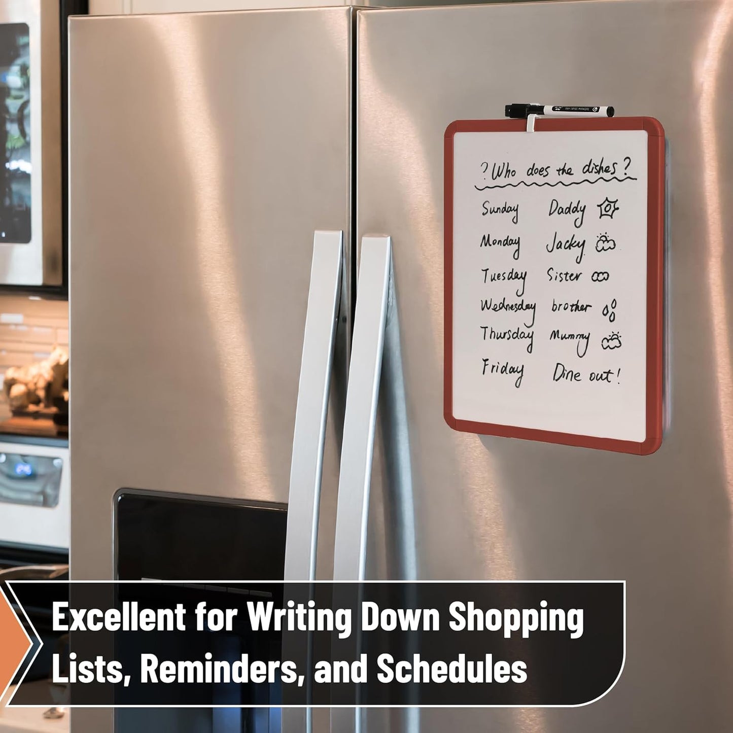 Mr. Pen- Dry Erase Board, 14” x 11” with a Black Dry Erase Marker, White Frame, Small Mini White Board for Students, Fridge, Wall, Locker, Includes Double Sided Tapes