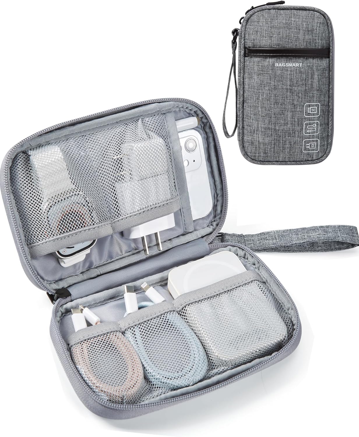 BAGSMART Cord Organizer Travel Cable Organizer Bag Tech Electronic Organizer Travel Case, Travel Essentials for Charger, Cable, Phone, Flash drive, Single Layer - Black
