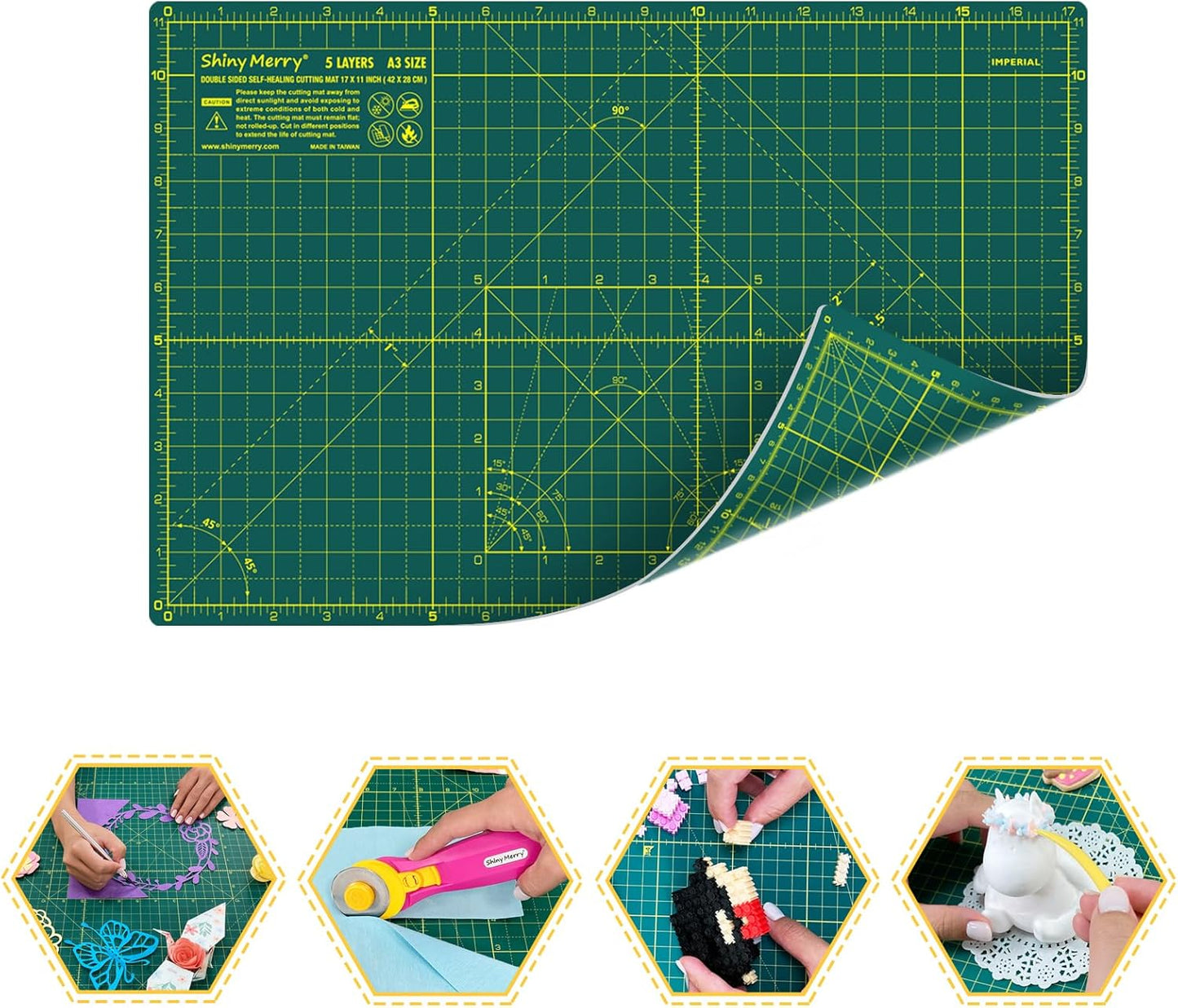 Self Healing Cutting Mat A3 12"x18" – Double Sided 5-Ply Craft Mat for Sewing, Quilting, Fabric, Scrapbooking – Pink/Purple