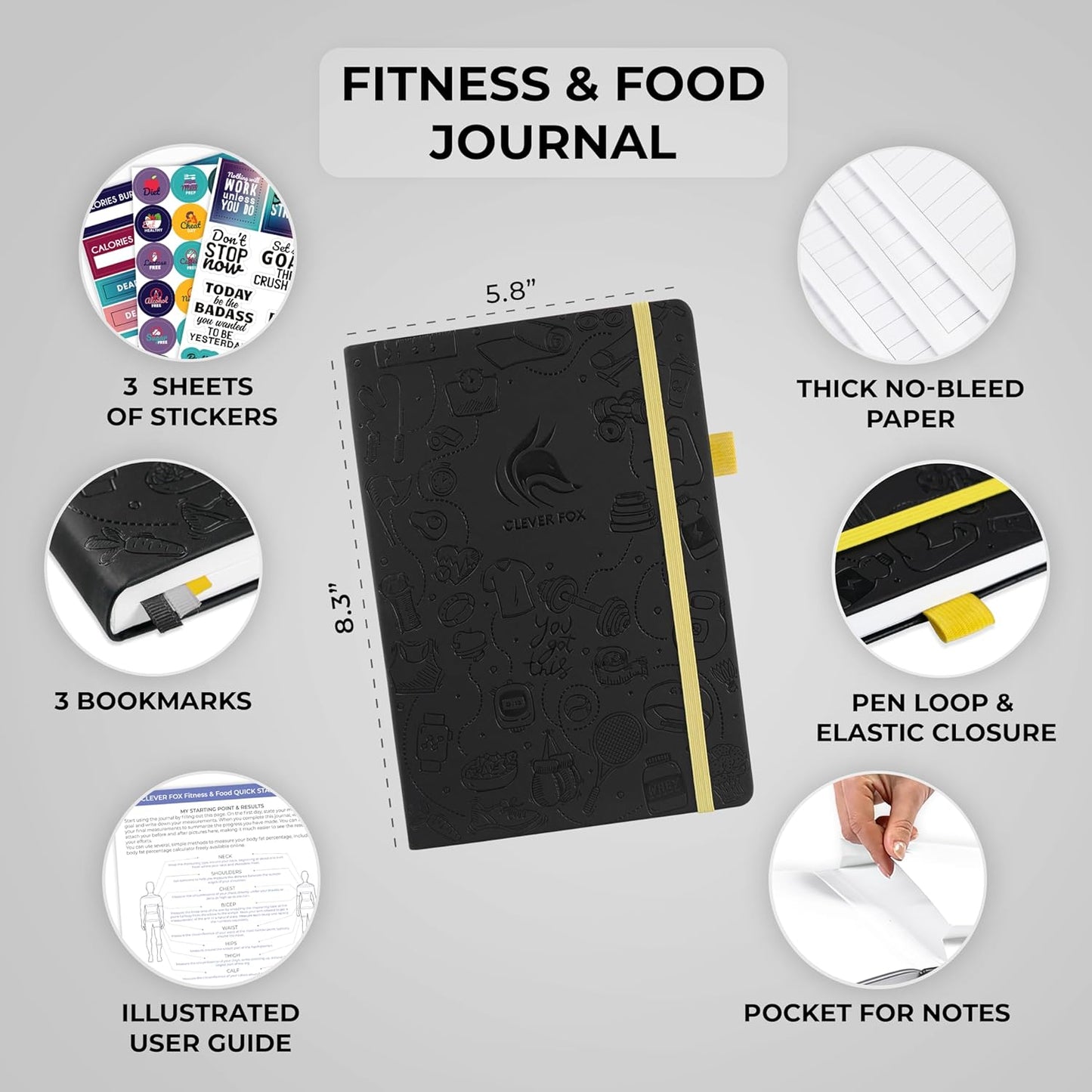 Clever Fox Fitness & Food Journal – Nutrition & Workout Planner for Women & Men – Diet & Gym Exercise Log Book with Calendars, Diet & Training Trackers - Undated, A5 Size, Hardcover (Forest Green)