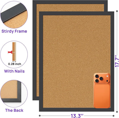 2 Pcs Cork Board, 17.7''x13.3'' Bulletin Board, Wooden Framed Corkboards for Wall, Small Cork Board, Vision Board Supplies, Prayer Board, Picture Board for Photos, Office, Home Decor, School
