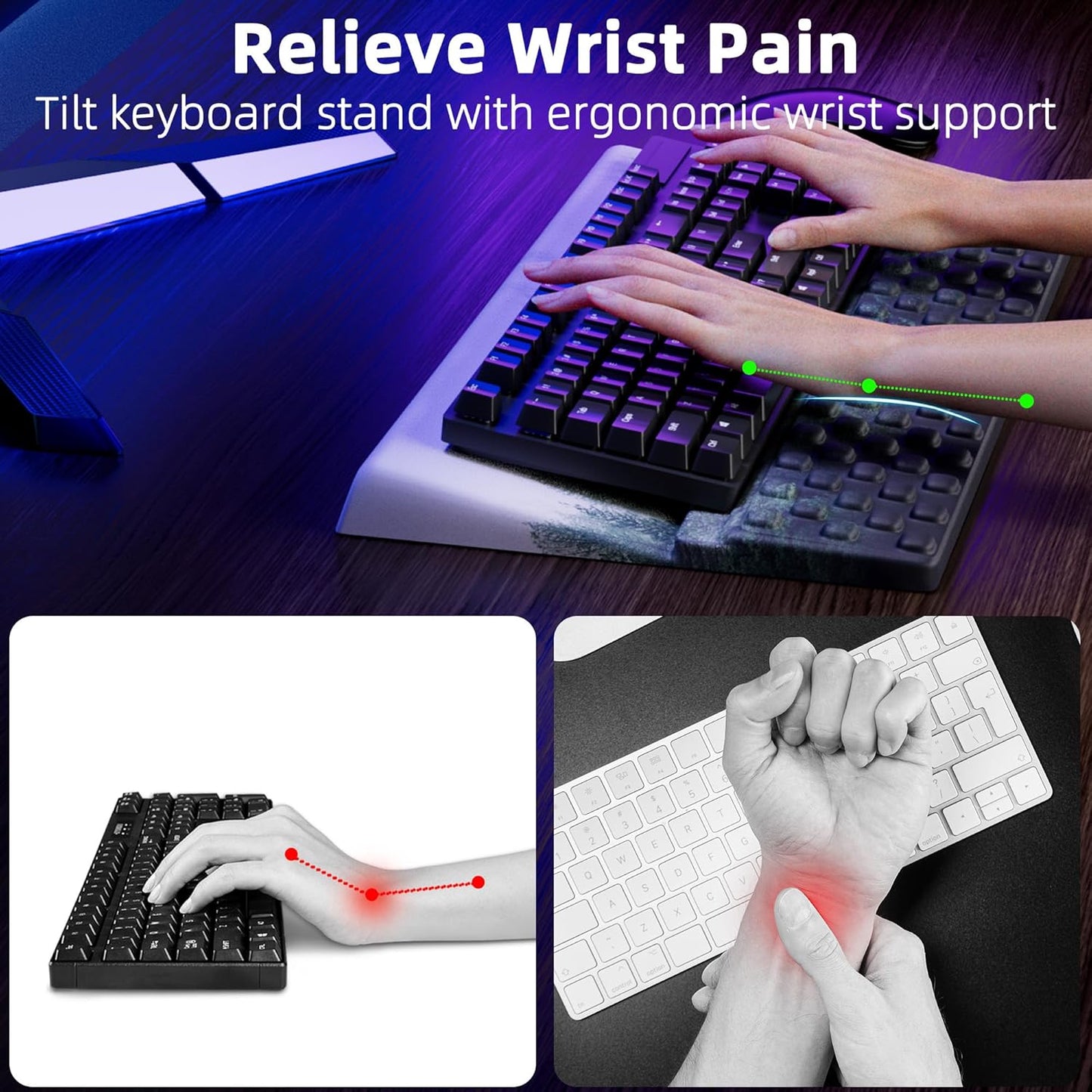 Ospelelf Tilt Keyboard Stand with Wrist Rest, Comfy Ergonomic Keyboard Riser Holder for Office Home