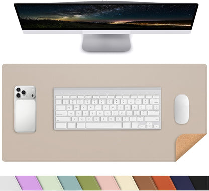 AFIING Large Desk Mat 47" x 17", Dual-Sided Natural Cork & PU Leather Desk Pad, Non-Slip Waterproof Mouse Pad for Office, Home & Gaming, Black