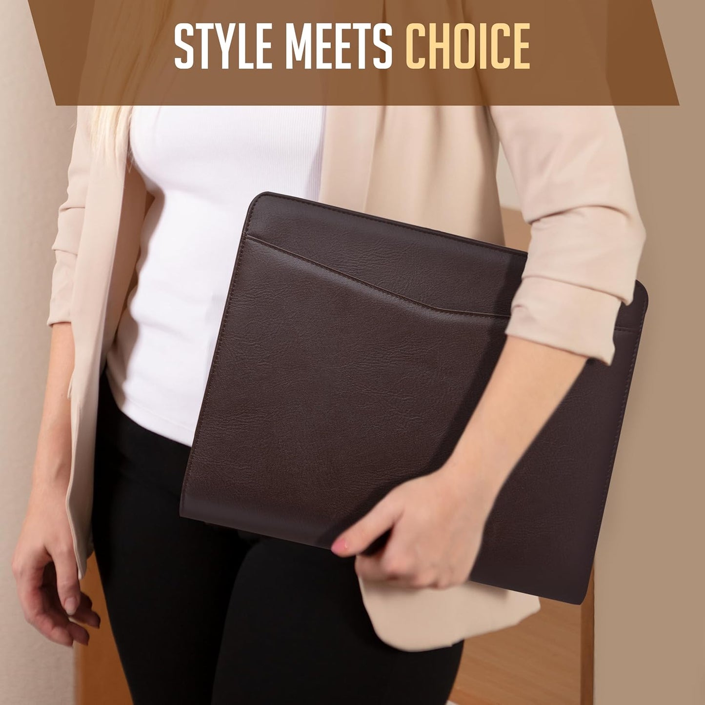 STYLIO Zipper Padfolio Portfolio Binder Organizer | Faux Leather Portfolio for Resume, Documents, Phone, Tablet, Business Supplies and Cards | Notebook Organizer with Letter Sized Notepad Included