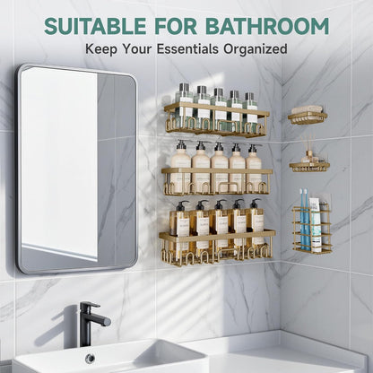 Veken Shower Caddy 6-Pack, Advanced Rustproof Design, No Drilling Adhesive Shelves, Rack with Soap Holder, Large Capacity Bathroom Organizers and Storage, Wall-Mounted Kitchen & Home Decor