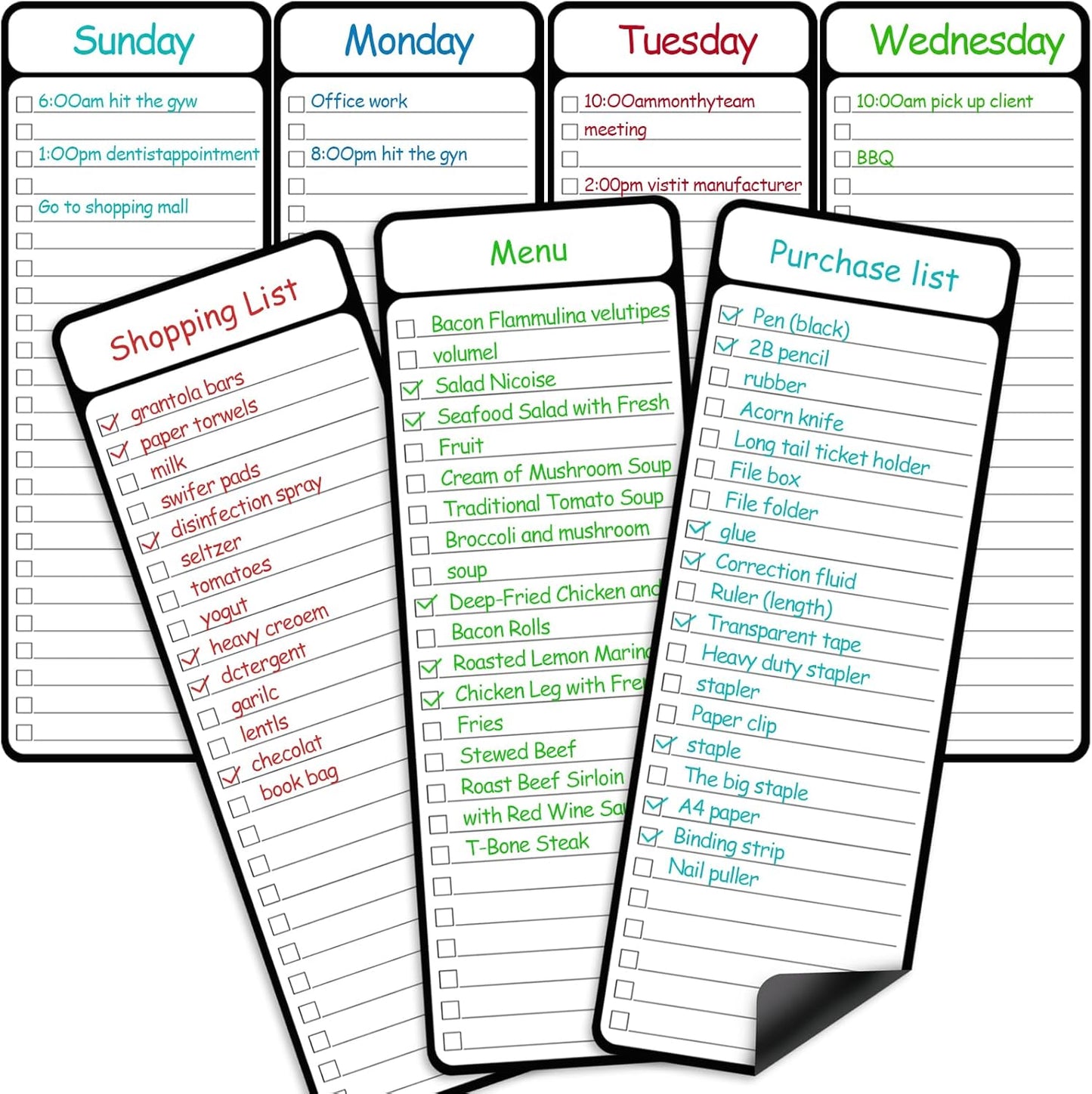 7-Piece Magnetic Dry Erase to-Do List White Board, 4'x11', Multifunctional Weekly Planner, Chore Chart, Dry Erase Planner for Refrigerator