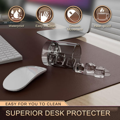 K KNODEL Leather Desk Pad Protector, Office Desk Mat, Large PVC Leather Desk Blotter, Non-Slip Mouse Pad (Dark Brown, 15.7" x 31.5")