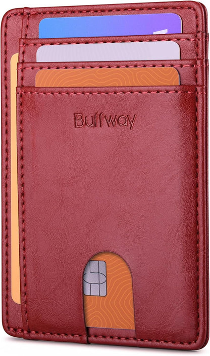 Buffway Slim Minimalist Front Pocket RFID Blocking Leather Wallets for Men and Women - Carbon Fiber Black - Colors B
