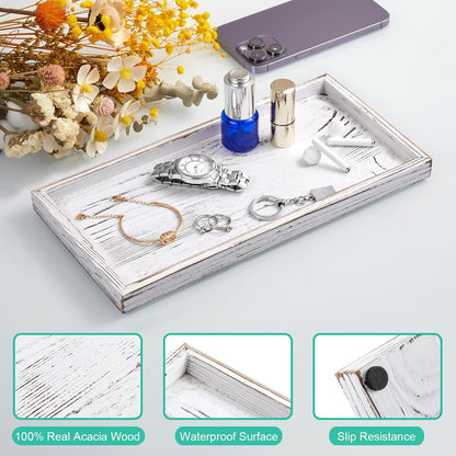 ALELION 8" Acacia Wood Bathroom Vanity Tray for Counter - Dresser Top Tray for Perfume Jewelry Candle Key Catchall - Small Kitchen Countertop Organizer for Soap Dispenser and Sponge Holder