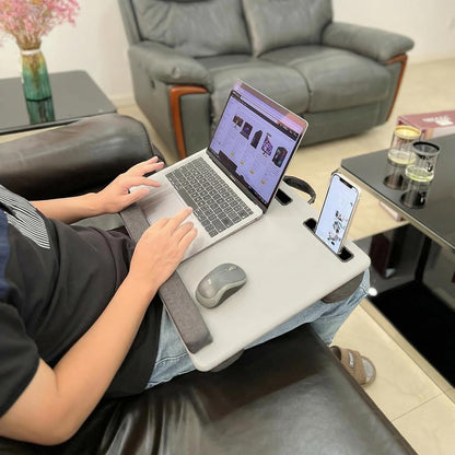 Lap Desk Home Office Lap Desk Portable Laptop Desk for Left Right - Handers with Whole Mouse Pad Wrist Pad Dual Cushion Phone Tablet Slots Fits Up to 17 Inch Laptops
