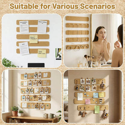 Thboxes 5 Pack Felt Bulletin Board Strips, 13x2 Inch Self Adhesive Felt Pin Boards with 30 Pushpins, Cork Board for Walls Home Office Decor(Black)