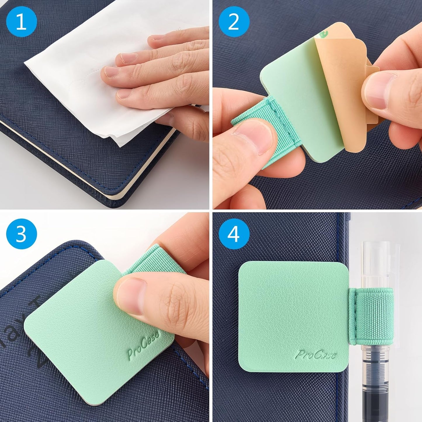 ProCase (5 Pack) Pen Loop Holder for Notebooks Journals Planners Tablet Case, Self Adhesive Leather Pencil Holder with Elastic Loop for Pens, Apple Pencil, Stylus Pen -Black