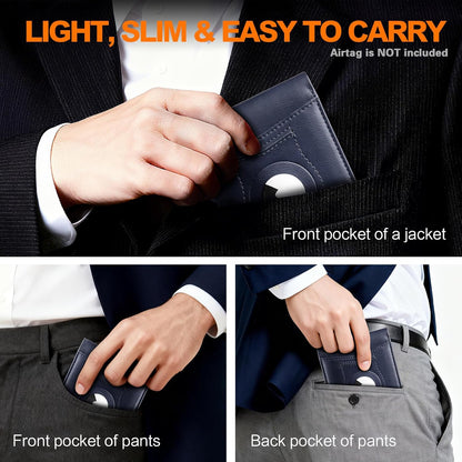 Wallet for Men Slim RFID Blocking Bifold Carbon Fiber,Minimalist Small Compact Front Pocket Credit Card Holder,Thin Mens Leather Wallets Smart Security With 2 ID Windows 1 Cash,Birthday Gifts for Men
