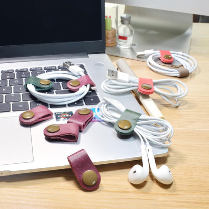 CAILLU Cord Organizer,Cord Keeper,Cable Organizer USB Holder,Cable Straps,Earbud case,wrap Headphone,Headset Winder,Earphone Clips Ties,stocking stuffers for men Gifts Leather