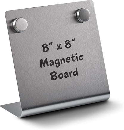 Magnetic Bulletin Board with Stand – Small Dry Erase Memo Board – Tabletop Metal Easel for Magnet Display – Mini Home Decor – 8x8 Inches + 2 Magnets