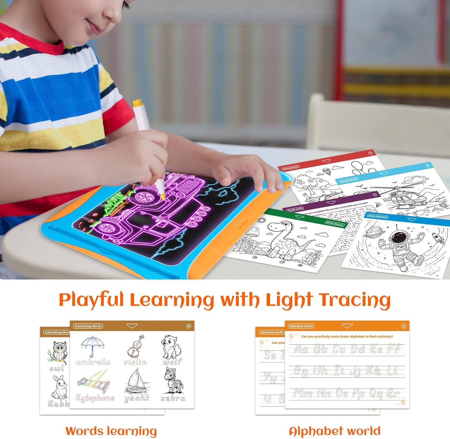 Magic LED Drawing Board for Kids, Girls Toys Age 6-8, Light Up Tracing Pad with 9 Double-Sided Cards, 6 Washable Markers, Arts & Crafts Kits Learning Toy Glow Up Doodle Board Christmas Birthday Gifts