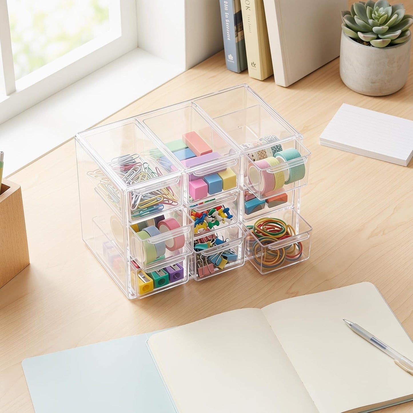 Acrylic Drawer Organizer, Clear Desk Organizer with Drawer, Plastic Stackable Storage Drawers with 6 Drawers, Dustproof Organizers for Jewelry, Craft, Office Supplies