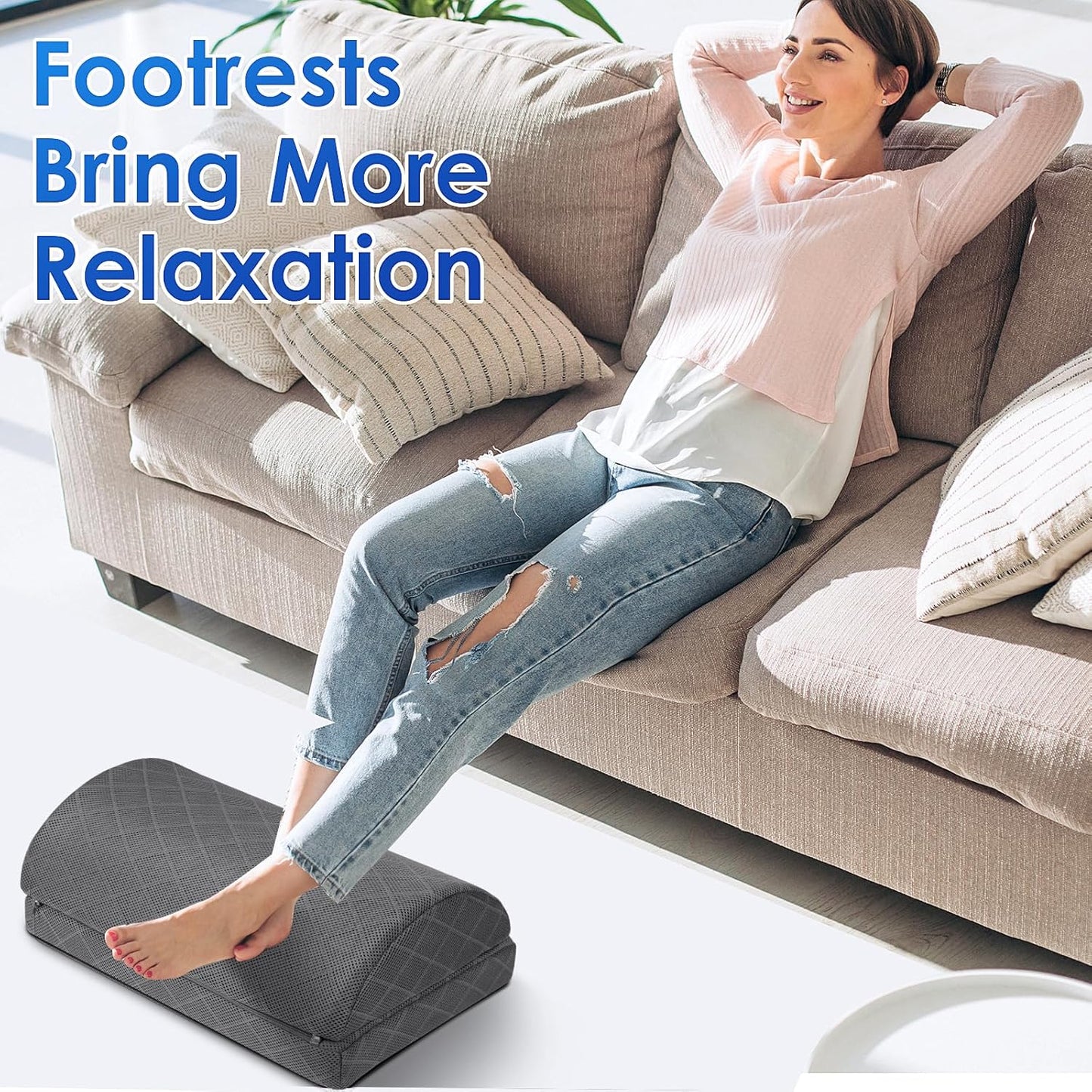 CushZone Foot Rest,Desk & Gaming Accessories,Foot Rest for Under Desk at Work,Comfortable Footrest with 2 Adjustable Heights & Removable Cover, Office Desk Accessories（Gray）