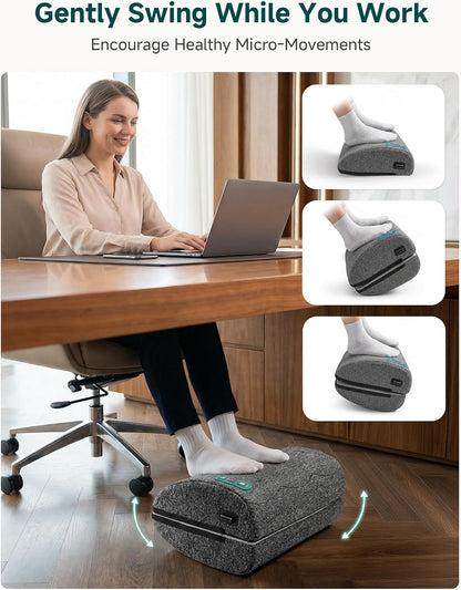 Vibration Foot Rest with Heat & Swing Function, Adjustable Ergonomic Footrest for Under Desk, 3 Graphene Heat Levels, 3 Massage Modes, Timer, Office & Home Relaxation Foot Stool
