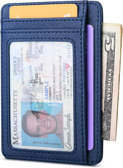Buffway Slim Minimalist Front Pocket RFID Blocking Leather Wallets for Men and Women - Carbon Fiber Black - Colors B