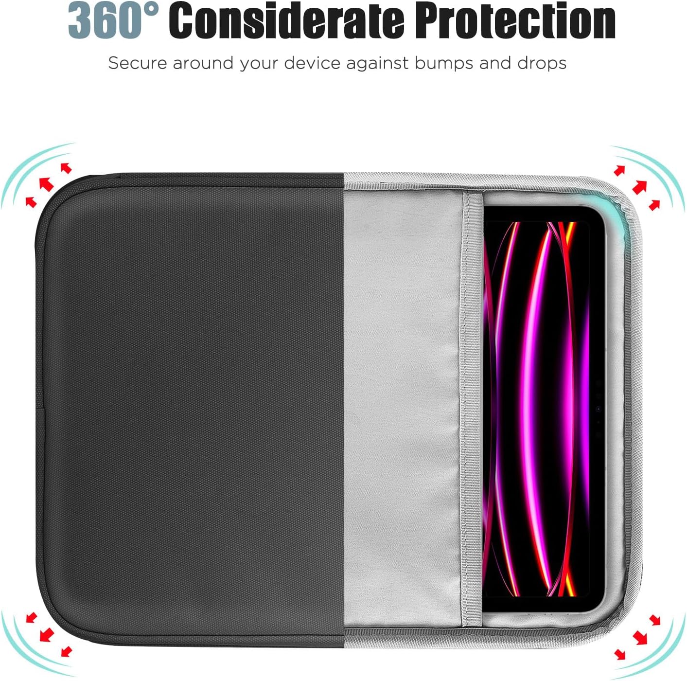 TiMOVO 9-11" Tablet Sleeve Bag for iPad 11-inch A16 2025, iPad 10.9"/10.2"| Air 11 Inch/5th/4th Gen. 10.9", Galaxy Tab A9+/A11Plus 11", Protective Bag with Pocket, Black