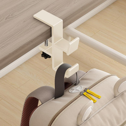 Desk Bag Hook, Purse Hook for Table, Aluminum Under Desk Handbag Hanger, Desk Mount Backpack Holder, Umbrellas,Headphone Holder - Cream