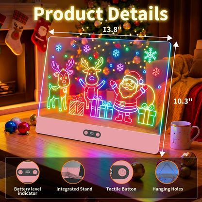 Rechargeable LED Drawing Board for Kids, 16" Light Up Acrylic Dry Erase Led Note Board with Stand, 11 Light Effects Drawing Tablet, Birthday Holiday Toy Gifts for Kids, 12 Markers (White)