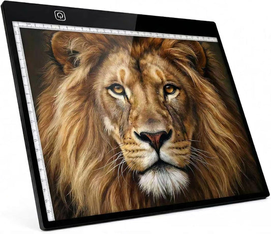 A4 Ultra-Thin LED Light Pad with Scale - 5000 Lux Stepless Dimmer Light Box for Diamond Painting, Tracing & Sketching - USB Powered Portable Light Table for Artists, Tattoos & Animation - Black