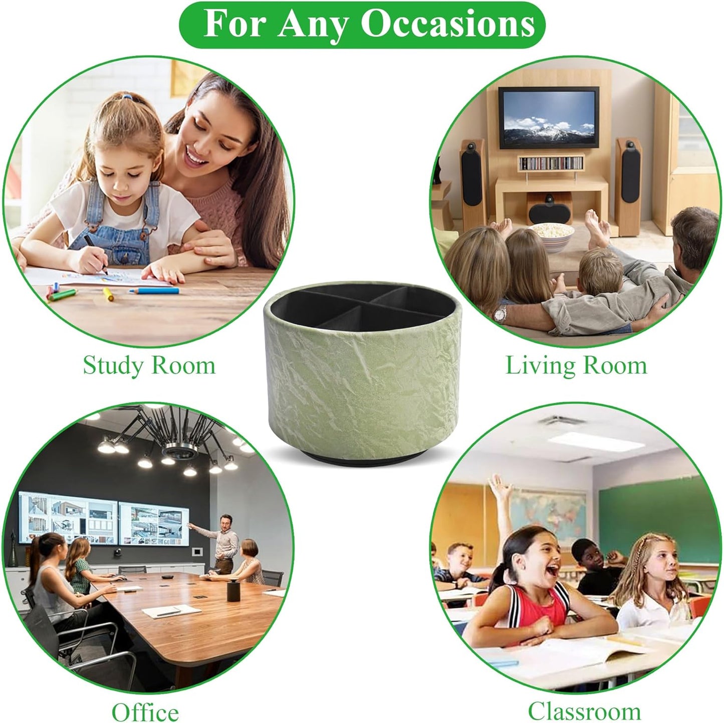 Round Leather Art Supply Organizer,Remote Control Holder,360 Degree Rotating,Multi-Functional Pencil Holder,4 Compartments Desktop Stationary Organizer(1-Fractal Flower) | Round - Colors C