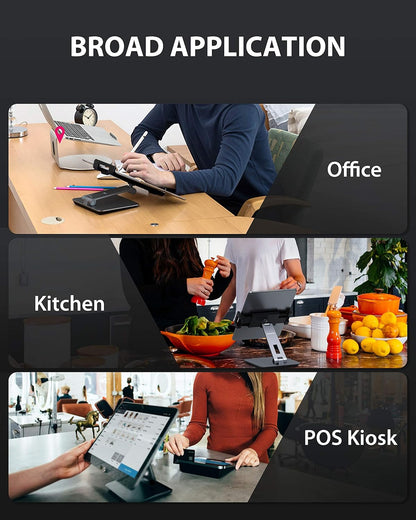 Maxonar Tablet Stand for Desk, 360° Adjustable Aluminum Alloy Swivel iPad Charging Tablet, iPad Pro Air Mini Tablet Holder for Bed Store POS Showcase Kitchen Office Drawing Desktop (6-13''), Silver