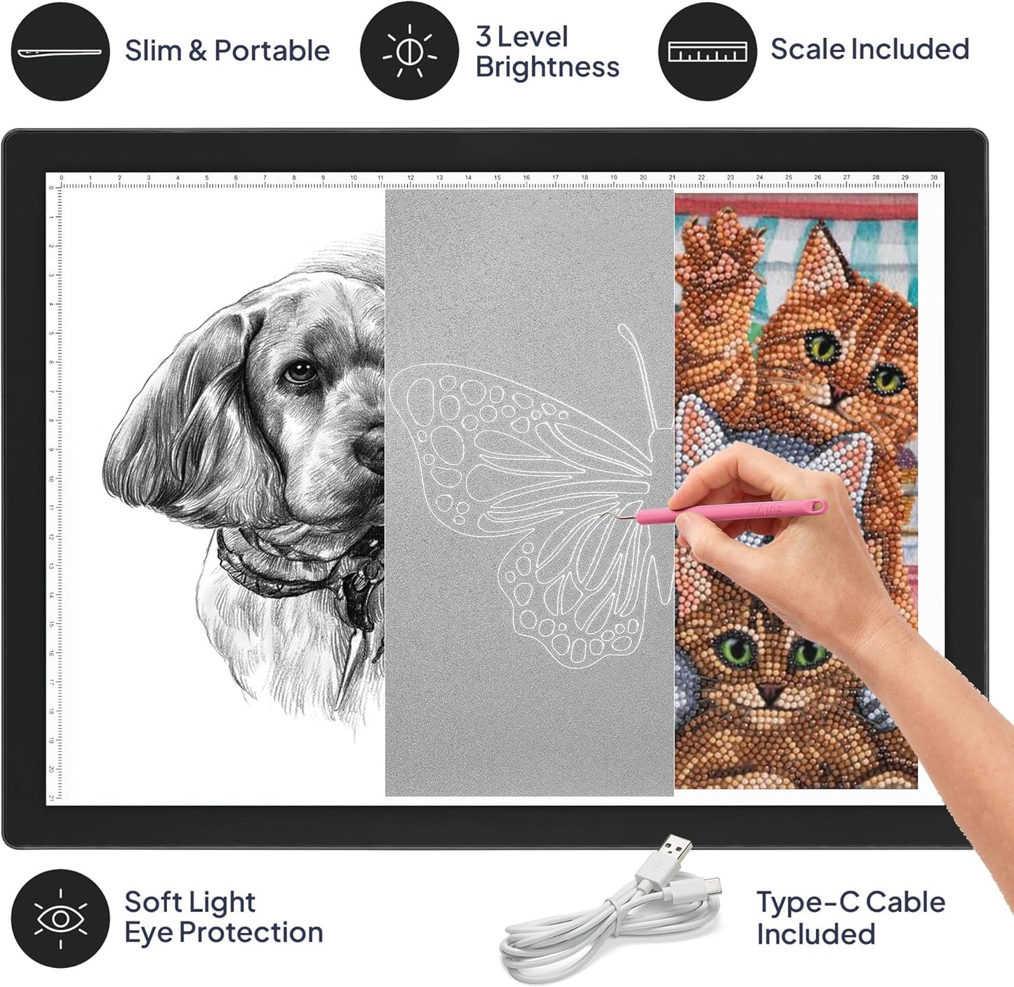 iVyne Rechargeable A4 Light Pad for Tracing & Weeding - LED Light Board for Weeding Vinyl - for Cricut Vinyl Weeding Tools - Ultra-Thin & Portable - Perfect for Artists & Crafters - Pink