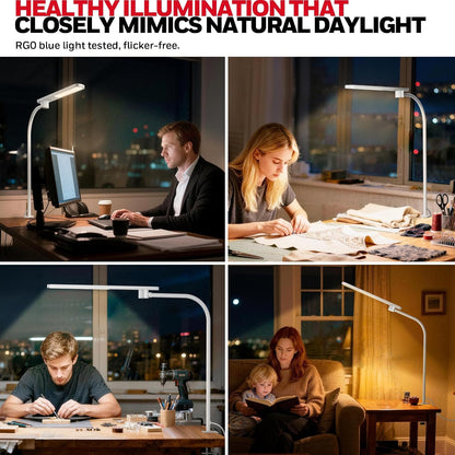 Honeywell HJ2 Sunturalux™ Clamp LED Desk Lamp, CRI≥97 Full-Spectrum Eye-Caring Light, 3 Color Modes & Stepless Dimming, 16" Flexible Gooseneck for Reading, Home Office, Art Creation (Black)