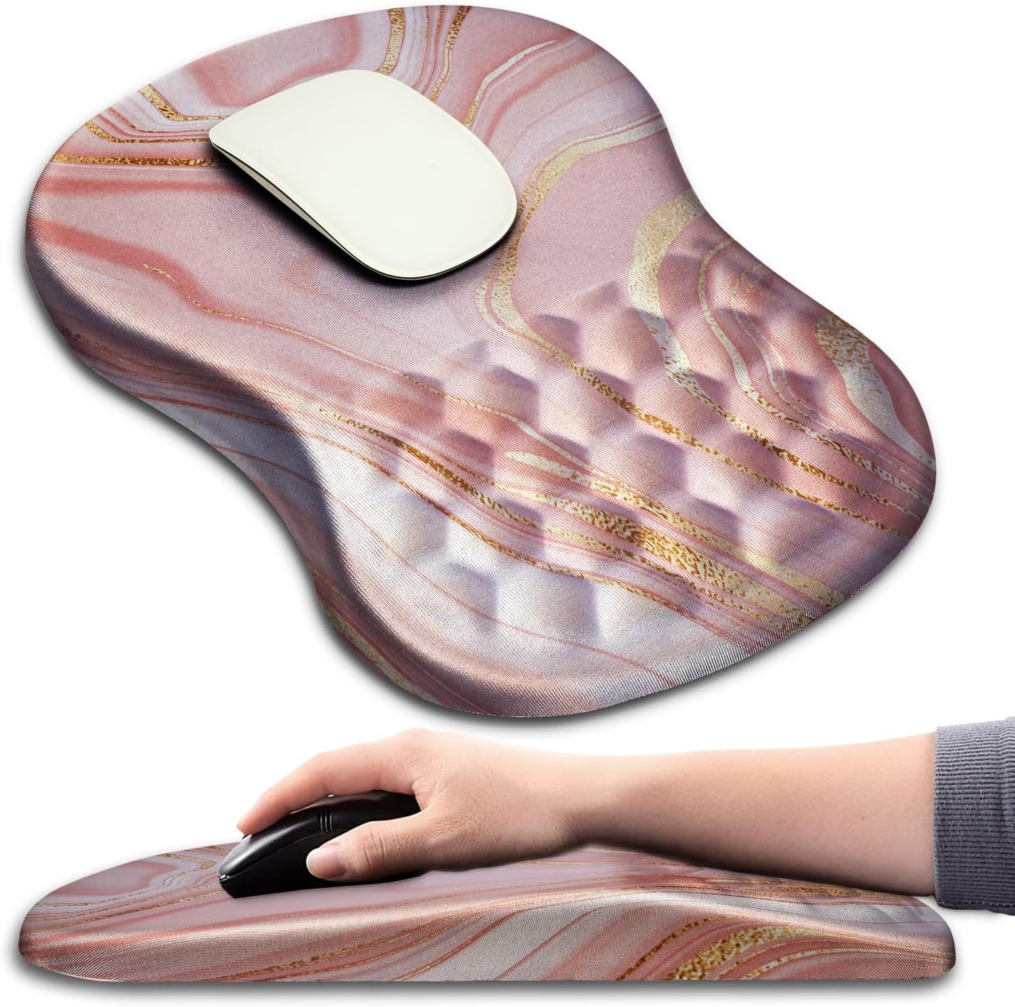Hokafenle Ergonomic Mouse Pad Wrist Support with Massage Design, Wrist Rest Pain Relief Mousepad with Memory Foam&Non-Slip PU Base, Mouse Pads for Wireless Mouse & Desk (12x8 inch,Black)