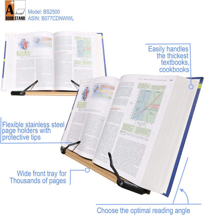 BS1500 11.8x8.5 Portable Adjustable Foldable Bookstand Holder for Reading Hands Free Large Thick Heavy Textbooks Cookbooks Tablets