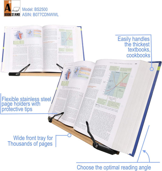 BS1500 11.8x8.5 Portable Adjustable Foldable Bookstand Holder for Reading Hands Free Large Thick Heavy Textbooks Cookbooks Tablets