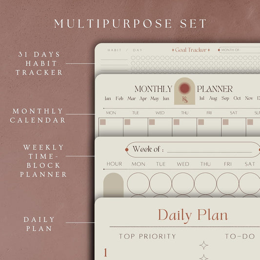Premium Color-Coded Time Block Planner, Refrigerator Magnetic Planner Set, Vision Board, Wet Erase Daily Magnetic Calendar for Fridge, Weekly Planner, Habit tracker, teacher planner
