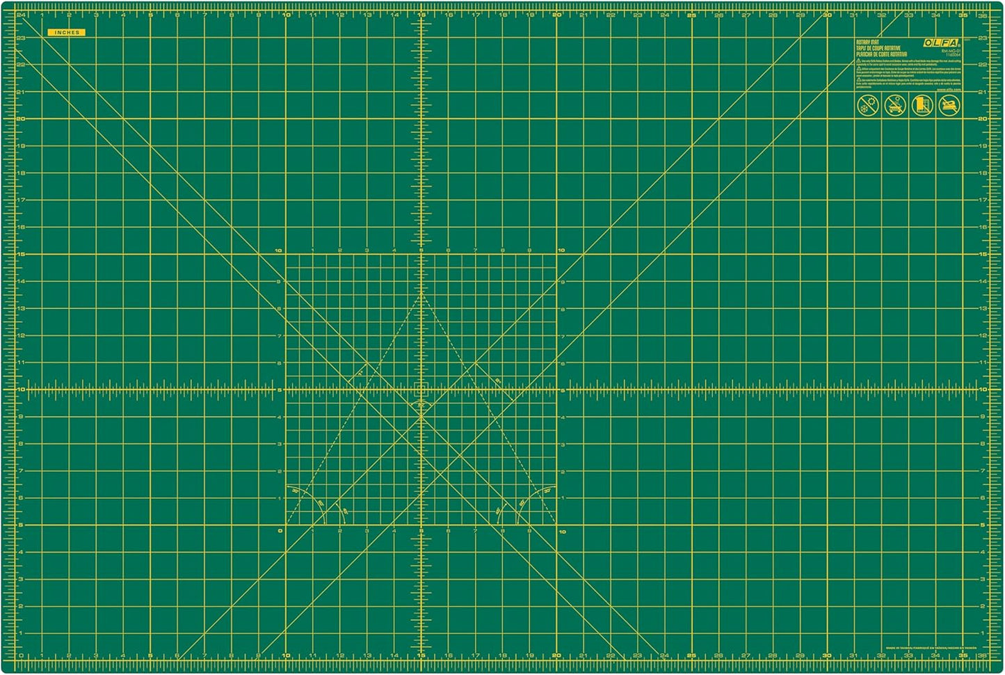 OLFA 24" x 36" Self Healing Rotary Cutting Mat (RM-MG) - Double Sided 24x36 Inch Cutting Mat with Grid for Quilting, Sewing, Fabric, & Crafts, Designed for Use with Rotary Cutters (Green)