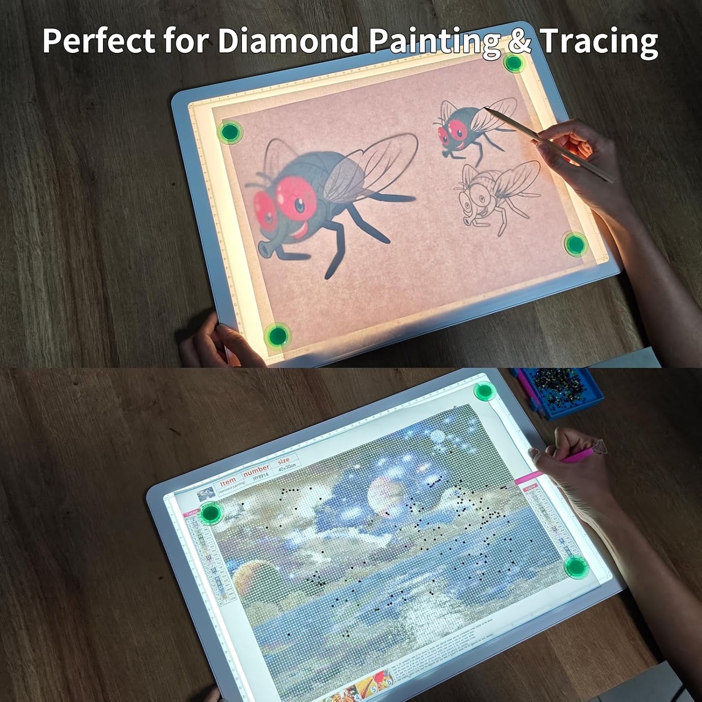 TOHETO Rechargeable A4 Light Board with Stand, Super Bright Magnetic Light Pad with Side Buttons, Wireless Light Box for Tracing and Drawing, Cordless LED Light Table for Diamond Painting, Sketching