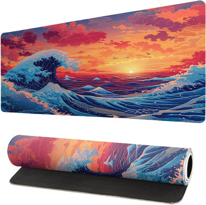 Japanese Mouse Pad, Large Japanese Desk Mat, XL Anime Gaming Keyboard Mat, Non-Slip Rubber Base, Big Extended Desk Protector for Home Office, 31.5”x11.8”
