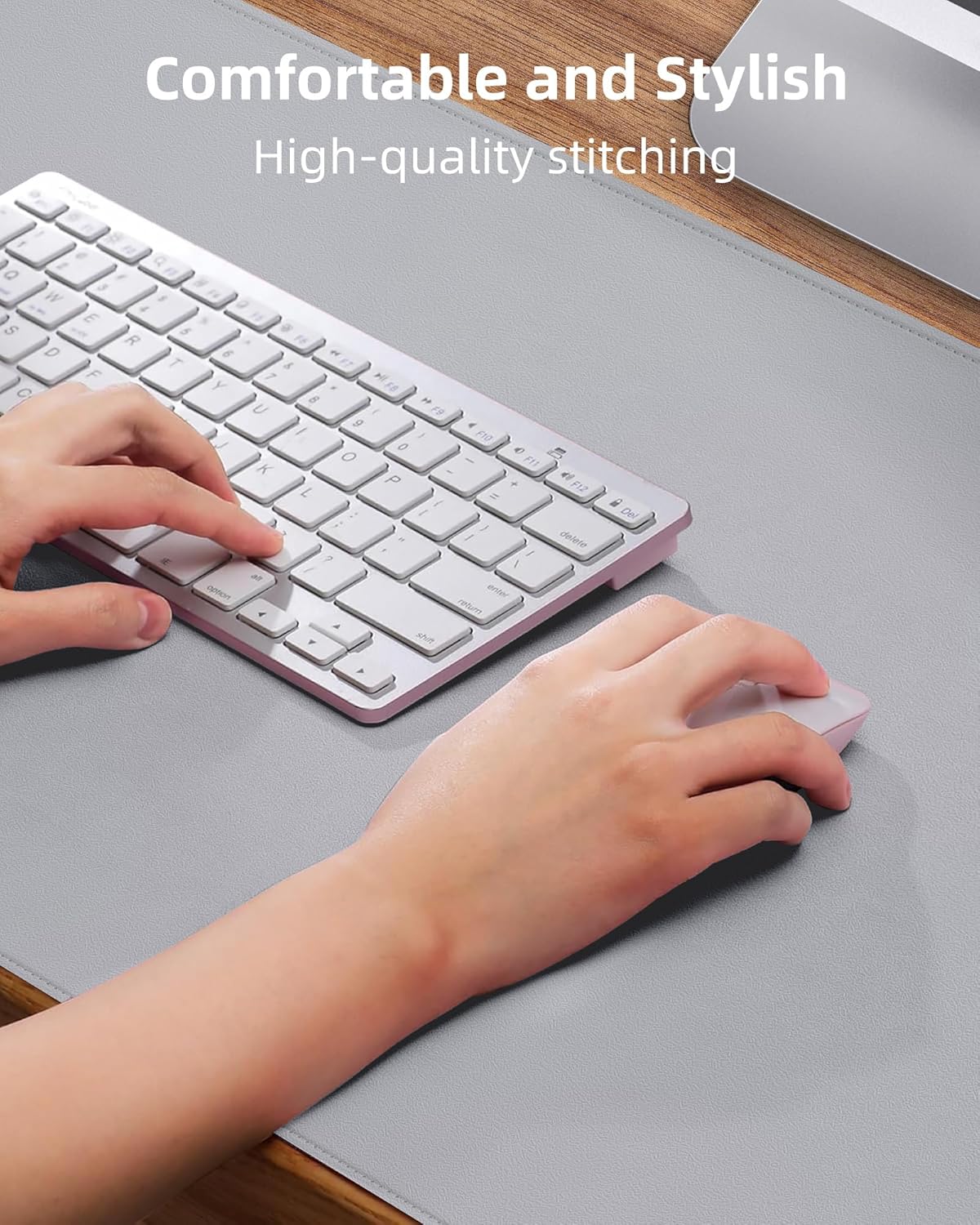 AFIING Desk Pad Protector 23.6" x 13.7" - Non-Slip Waterproof PU Leather Desk Mat for Mouse, Keyboard, Laptop, Office and Home Workspace (Beige)