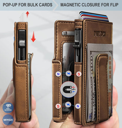 miyozi Airtag Wallet for Men,with Money Clip 10 Cards Metal Case Smart Slim Pop Up Credit Card Holder Flip with Magnetic Closure RFID Blocking wallet with Gift Box