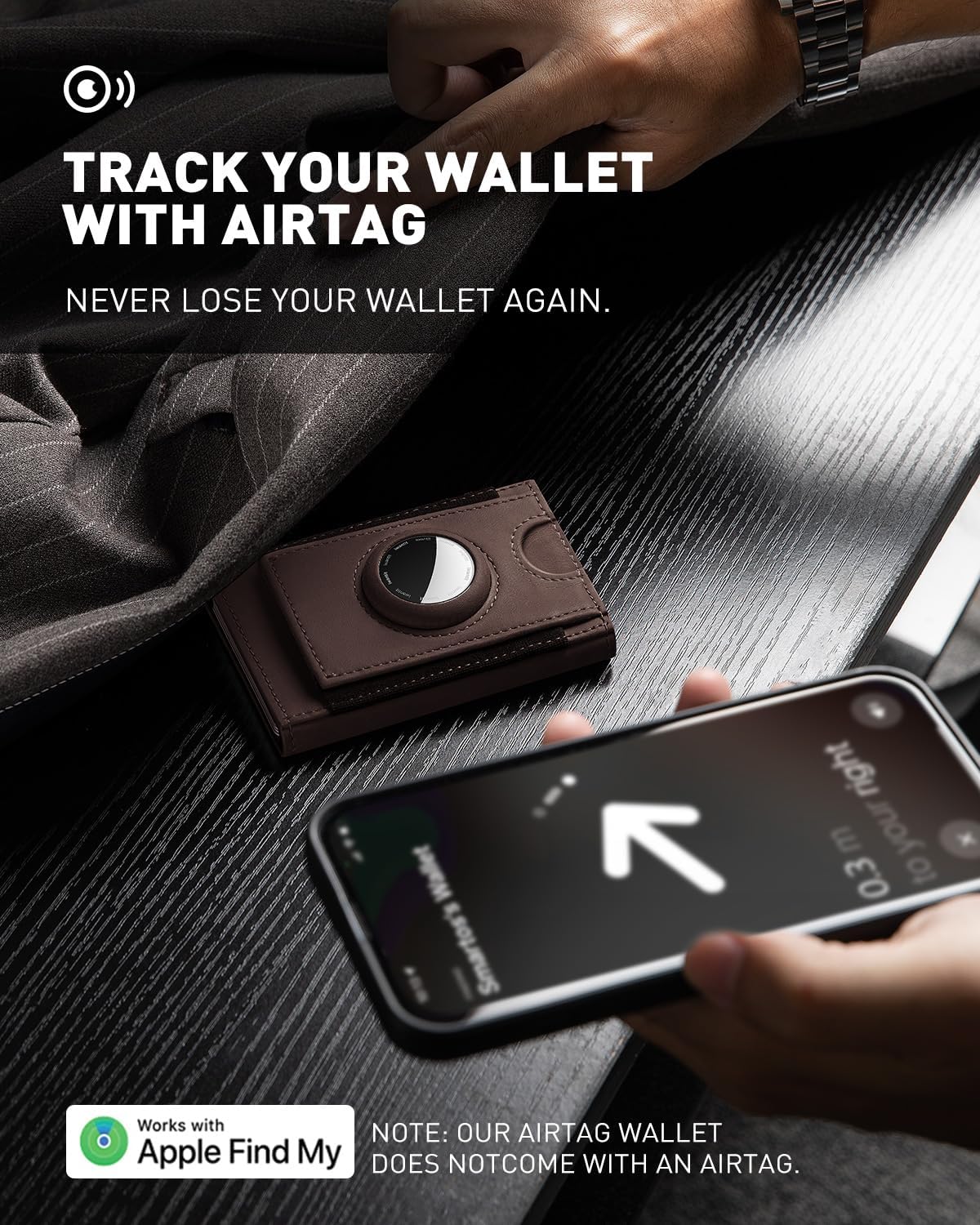 iwantit Slim Airtag Wallet for Men: Compatible with Apple Air tag (1st & 2nd Generation), Front Pocket Smart Pop Up Credit Card Holder with AirTag Holder ID Window, RFID Blocking(Brown)
